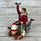 Saturday Evening Post Ornament Winter Figurine Boys Sledding Marked SEPS Used