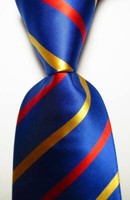 New Classic Striped Blue Red Yellow JACQUARD WOVEN 100% Silk Men's Tie Necktie