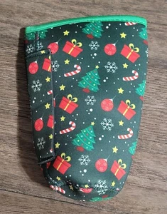 Christmas Holiday Pattern Collapsible Bottle Koozie with Handle 7.5 " - Picture 1 of 3