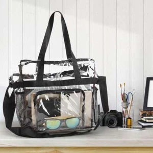 Large Clear Bag Stadium Approved Transparent See through Clear Tote Bag 2 straps - Picture 1 of 16