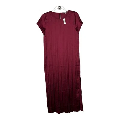 Madewell Dress Womens Medium Red Satin Midi Crinkle Side Slit Holiday Party - Image 1 of 4