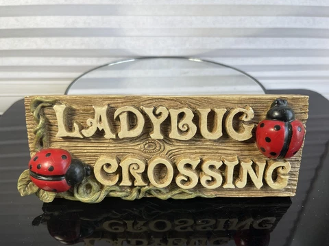 Vintage Ladybug Crossing Sign Resin Yard Garden Sign Cover