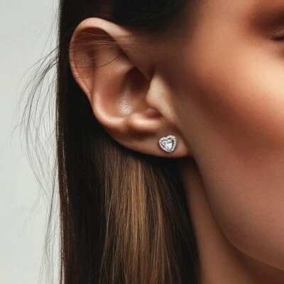 Elevated Heart Stud Earrings Silver CZ Sparkling Jewellery For Women Love Gift - Image 1 of 4