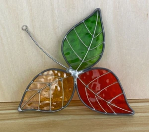 Prendisole tre foglie verde rosso e giallo vetro colorato unico solo uno disponibile - Foto 1 di 8