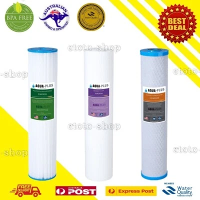 3 Stages 20" x 4.5" Big Blue Whole House Water Filter Replacement Pack Washable - image 1 of 4