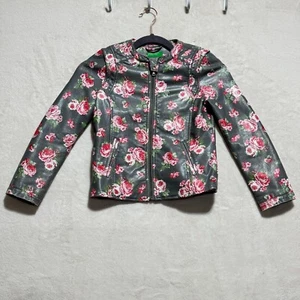 United Colors of Benetton Faux Leather Floral Jacket Fall Kids Size 7-8 years - Picture 1 of 12