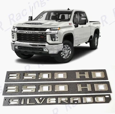 Portas cromadas 3500HD tampa traseira emblemas Silverado ajuste 2019+ Silverado 3500 - Imagem 1 de 4