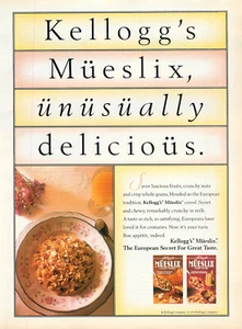 Magazine Print Ad KELLOGG'S 1993 Cereal Mueslix European Secret - Picture 1 of 1