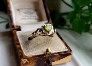 Heart Cut Natural Peridot 14K Rose Gold Plated Silver Art Deco Engagement Ring - Picture 1 of 3