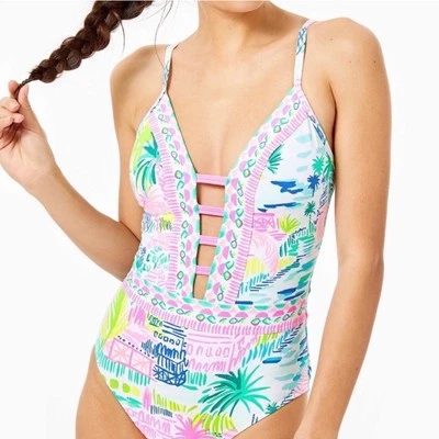 Lilly Pulitzer Nolet One Piece Swimsuit Multi Private Island Engineered SIZE 12 - Image 1 of 2