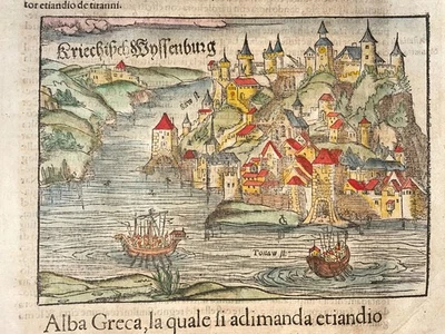BELGRADE SERBIA 1558 COSMOGRAPHY OF MUNSTER ANTIQUE VIEW ITALIAN EDITION - Image 1 of 4