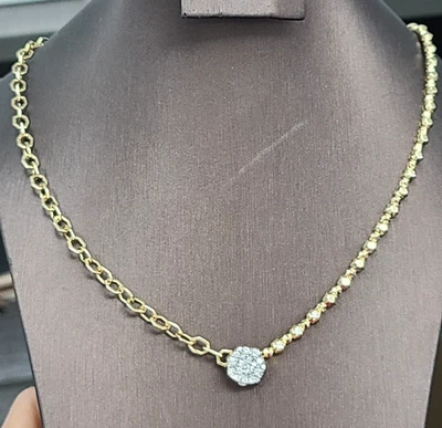 ¡Oferta! Collar de eslabones y cuentas de oro macizo de 0,50 quilates de diamantes naturales de oro amarillo de 14K Foto 1 de 4