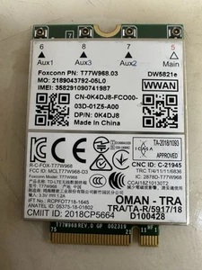 Tarjeta inalámbrica Dell Latitude 5420 5424 7424 Snapdragon X20 LTE 4G K4DJ8 - Imagen 1 de 2