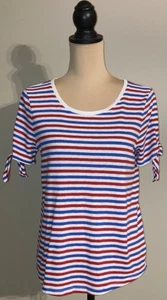 Women's Petite Talbots Short Tie Sleeve Red, White, Blue Striped Top, Medium PM - Picture 1 of 8