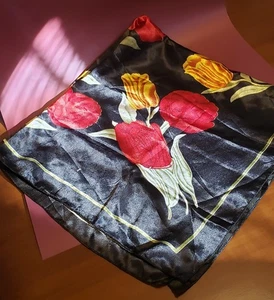 EUC - Unknown Brand - Black, floral patterned scarf - approx 68" square - Picture 1 of 3