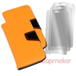 2 WALLET CASE COVER+SCREEN PROTECTOR STAND PU LEATHER ORANGE GALAXY SIV S4 I9500 - Photo 1 sur 2
