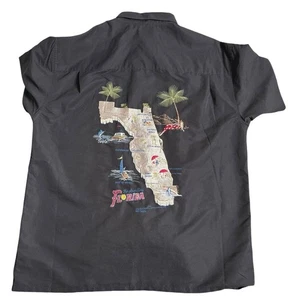 Kaylua Bay Embroidered State Of Florida Button Up Shirt Men Size L Black Resort - Picture 1 of 8
