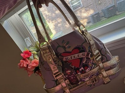 VINTAGE ED HARDY by Christian Audigier Shoulder Bag LOVE Kills Slowly Y2K RARE - Image 1 of 4