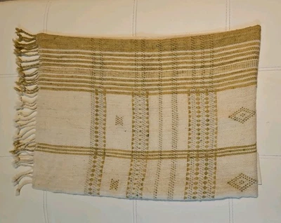 Ruffled Thread Handmade Indian Wool/Canvas Pillow Cover  14x20 beige w/pattern - Image 1 of 3