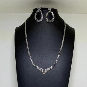 Greek Key Necklace & Earring Set Sterling Silver 925 19g - Picture 1 of 14