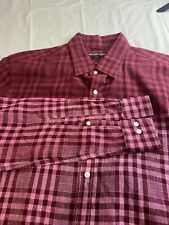 Men's Michael Kors Ombre Red/ Pink Plaid -Slim Fit- Linen Blend Shirt- Size L