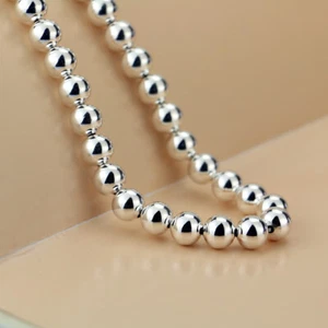 Collar de cadena de cuentas de bola hueca de 6 mm de plata de ley 925 genuina para mujer y hombre - Imagen 1 de 6