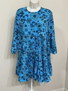 Zara Women’s Blue Floral Print 3/4 Sleeve Round Neck Flared Mini Summer Dress L - Picture 1 of 17