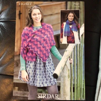 Sirdar Hush Mohair Ladies Lacy Wrap & Scarf Knitting Pattern 7101 - Image 1 of 3