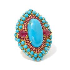 HSN Fine Jewelry  Turquoise, Ruby and White Zircon Vermeil Statement Ring Sz 6