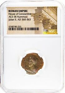 Roman AE of Julian II (As Caesar)(AD 361-363) NGC(LG) Roman Coin Slab