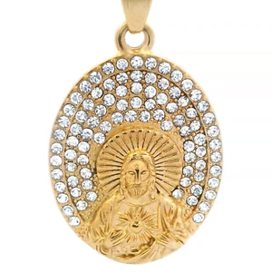 Tioneer Herz Jesus 14K vergoldeter Stahl Anhänger mit CZ 24 in Box Kette - Bild 1 von 2