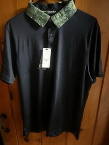 NWT! TRUSMOL Polo Shirt Dry Fit Performance Moisture Wicking M Dark Navy/ Green - Picture 1 of 5