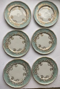 6 Royal Tettau Duchess Blue Green Dessert Or Salad Plates 8” Beautiful - Picture 1 of 8