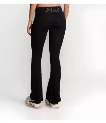NUEVO Victoria's Secret VS ROSA Negro Brillo Plegable Acampanado Leggings Yoga XXL ❤️ Foto 1 de 4
