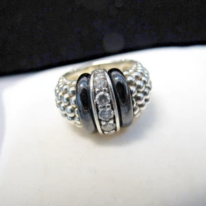 Anillo LAGOS Caviar Negro Cerámica Diamante y Plata de Ley Talla 5 C831 - Imagen 1 de 8