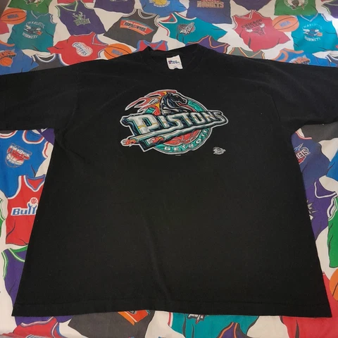 Vtg 90s Proplayer Detroit Pistons Plain Big Logo T-shirt Men Size XXL 2XL NBA Cover