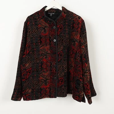 Chaqueta Briggs Tapiz Talla Grande 16W Blazer Abrigo Botón Floral Rojo Negro Foto 1 de 4