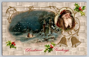 Weihnachten Antik Alt Welt Santa Burgund Braun 1908 Niagara Postkarte geprägt - Bild 1 von 2