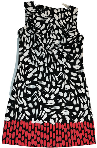 Abito in guaina Alyx nero geometrico orlo rosso taglia 10 poli spandex senza maniche A line