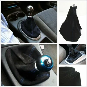 Universal Blue Stitch Black Suede Manual/Automatic Shifter Shift Gear Boot Cover - Picture 1 of 7