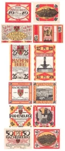 COMPLETE NOTGELD SET of LOVELY OLD TOWN of HACHENBURG 6 Diff Bold Red/Gold Notes - Picture 1 of 3