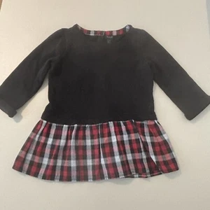 Forever 21 Girls Long Sleeve Black Plaid Peplum Top Buttons In Back Size 7/8 - Picture 1 of 7