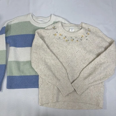 Lote de 2 Suéteres Tejidos Abercrombie Niños 13 14 Bordados Floral Bloque de Color Preppy Foto 1 de 4