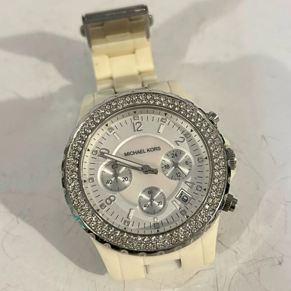 Reloj Michael Kors Mujer Blanco Cerámica Eslabón Cuadrante Cuarzo Cronógrafo Cristales Foto 1 de 4