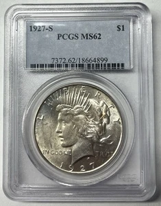 1927-S $1 PCGS MS62 Peace Silver Dollar - Picture 1 of 4