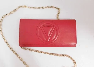 MARIO VALENTINO SPA Red Leather Wallet On Golden Chain - Picture 1 of 8