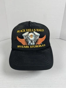 Vintage 90s STURGIS 50th Anniversary 1990 Mesh Snapback Trucker Black Hat Cap - Picture 1 of 9