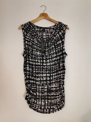Tahari Black & White Cowl Neck Sleeveless Ruched Top Size Large - Image 1 of 4