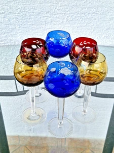 Alte Set : 6 Wein BOHO  Böhmen??? RÖMER KRISTALL GLÄSER ÜBERFANG HANDGESCHLIFFEN - Bild 1 von 12