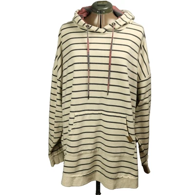Maurices Striped Hoodie FLAW Long Sleeve Kangaroo Pocket Cream & Black Plus 3 - Image 1 of 4